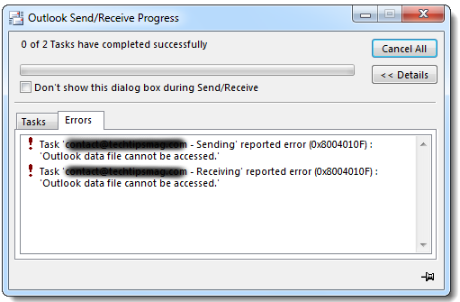 0x8004010F Outlook data file cannot be accessed