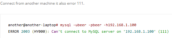 Can't connect to mysql error 111 - Fix this error now ?