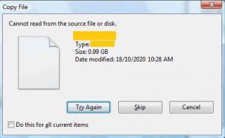 Can't read from the source file or disk - Fix it Now ?
