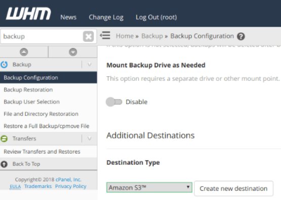 How to set up Amazon S3 through WHM