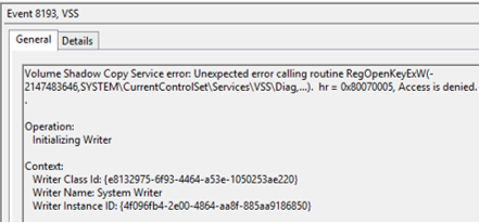 Event 8193 VSS error on Windows server 2012 r2 How to fix it