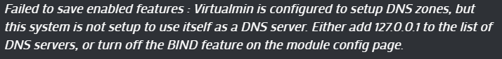 Virtualmin System is not setup to use itself as a DNS server - Ways to fix it ?