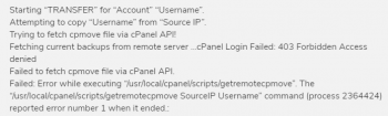 cPanel reported error number 1 when it ended