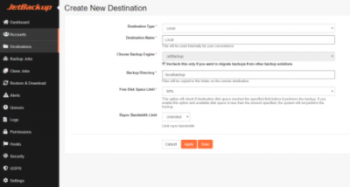 Create New Destinations for JetBackup