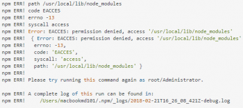 Error: EACCES: permission denied, access '/usr/local/lib/node_modules'