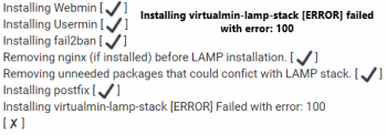 Virtualmin “[ERROR] Failed with error: 100”