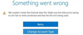 We couldn’t create the Outlook Data File