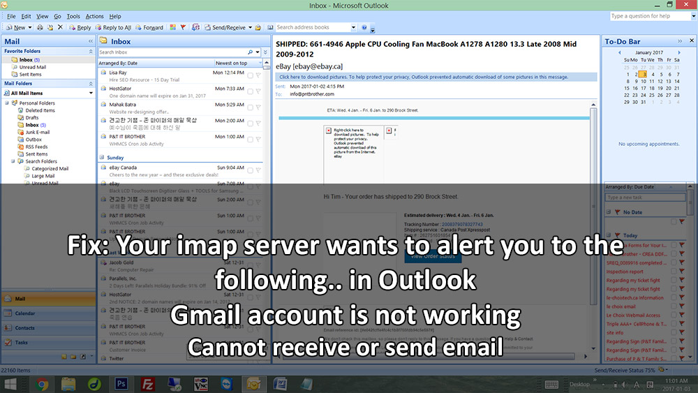 IMAP server wants to alert you to the following error