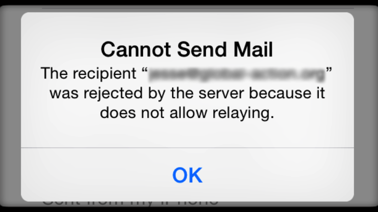 Email address rejected by server error in iPhone