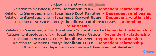 Nagios error while trying to delete host