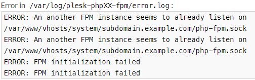 Plesk error FPM initialization failed - Fix it Now ?