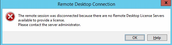 Remote session disconnected because there are no remote desktop license servers