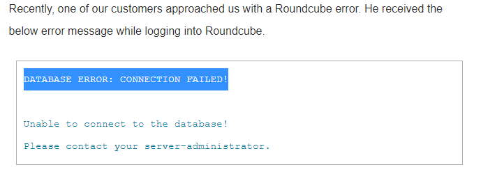 RoundCube CONNECTION FAILED Database Error