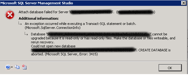 Method to Fix SQL error 3415