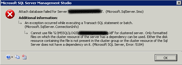 Solution to SQL Server error 5184