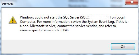 Fix SQL server error 10048
