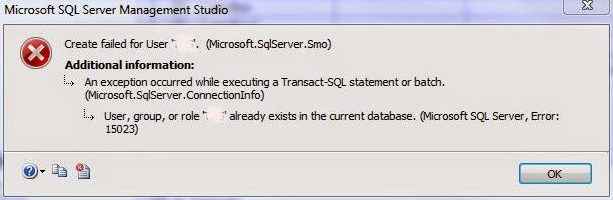 Solve SQL server error 15023