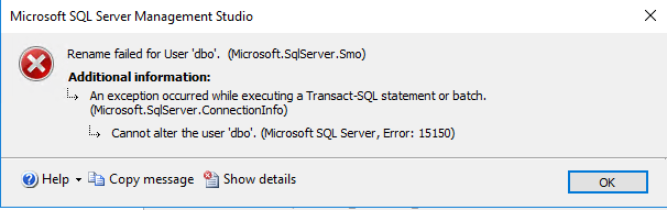 How to fix SQL server error 15150