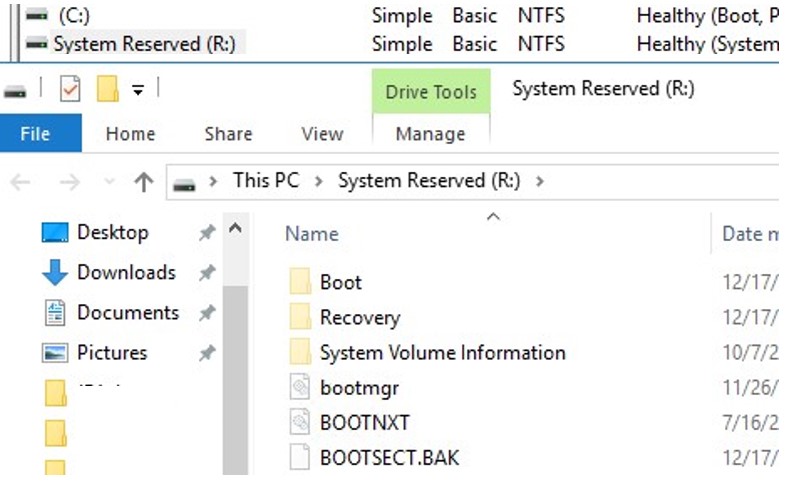 system reserved partition full