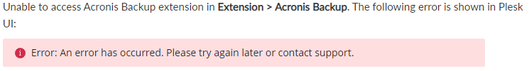 Acronis cyber backup extension error in Plesk - How to fix it ?