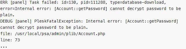 Internal error Account getPassword cannot decrypt password to be plain - Fix this Plesk error Now