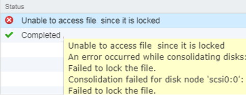 Vmware virtual machine disks consolidation is needed error