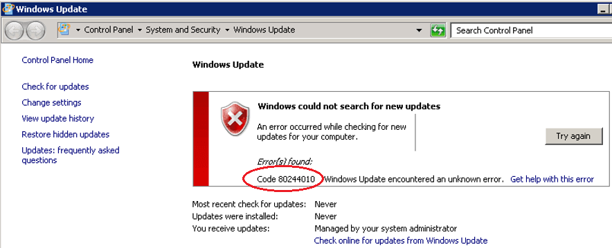WSUS Windows Error 0x80244010 How to fix it