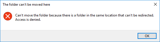 Can't move the folder because there is a folder in the same location that can't be redirected