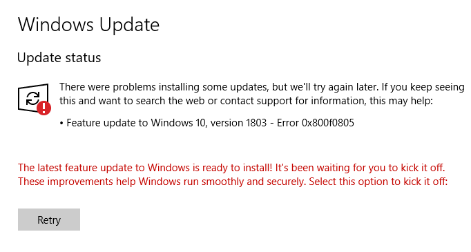 Windows update error 0x800f0805 - Fix it now