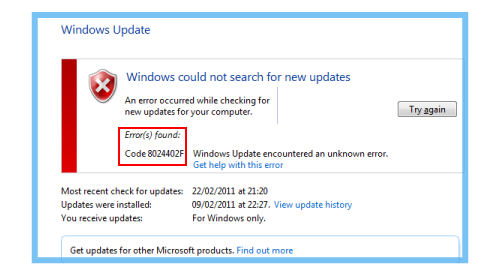 Windows update encountered an unknown error 80072ee2