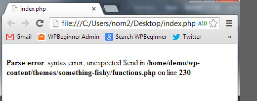 WordPress Parse error Syntax Error unexpected