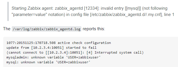 Zabbix error Invalid entry when restarting zabbix-agent - Fix it now